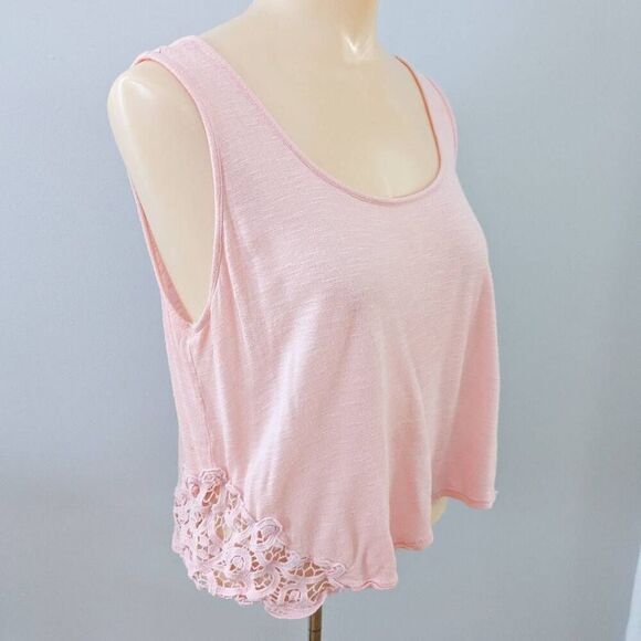 Anthropologie E Hanger M Lace Trim Crop Top Pink - Picture 1 of 4